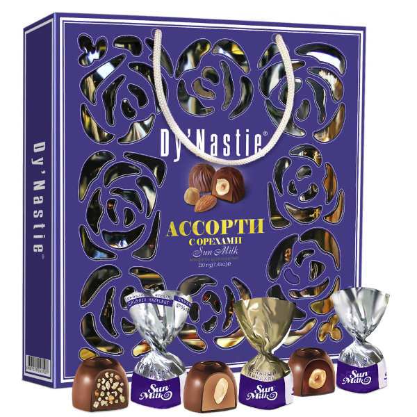 №3 Династия Сумка Конфеты "Ассорти с орехами", 210г     в Ртищеве